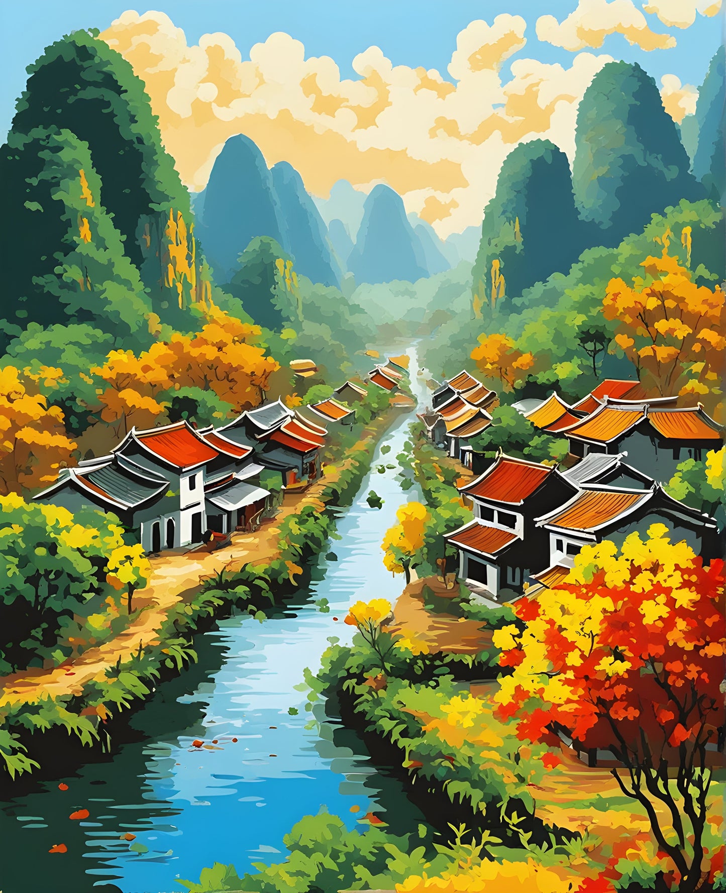 Vietnam Autumn Landscape PD - Van-Go Paint-By-Number Kit