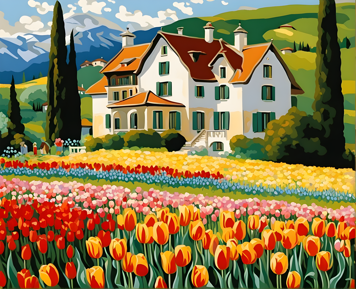 Village Villa in Tulips Field - Van-Go Paint-By-Number Kit