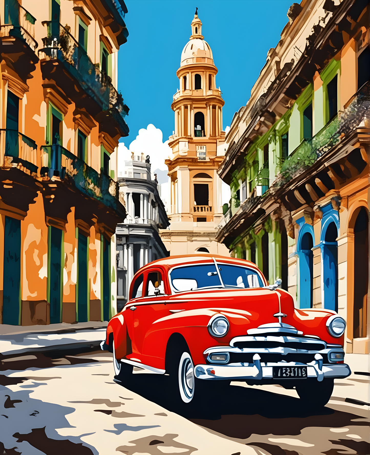 Vintage Car In Old Havana (1) - Van-Go Paint-By-Number Kit