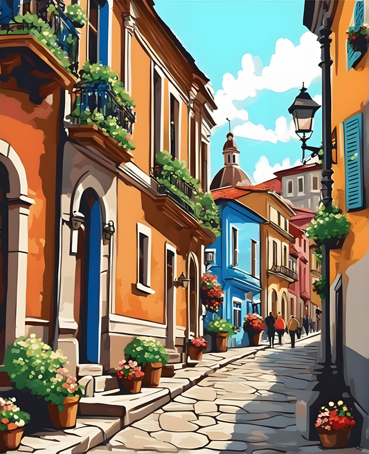 Vintage European Street (3) - Van-Go Paint-By-Number Kit