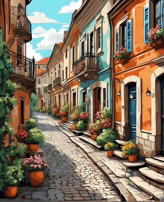 Vintage European Street (1) - Van-Go Paint-By-Number Kit