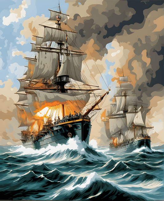 Warship Battle At Sea - Van-Go Paint-By-Number Kit