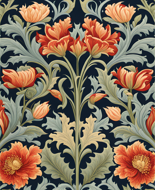 William Morris Style Collection PD (196) - Wandle Design - Fabric Pattern - Van-Go Paint-By-Number Kit