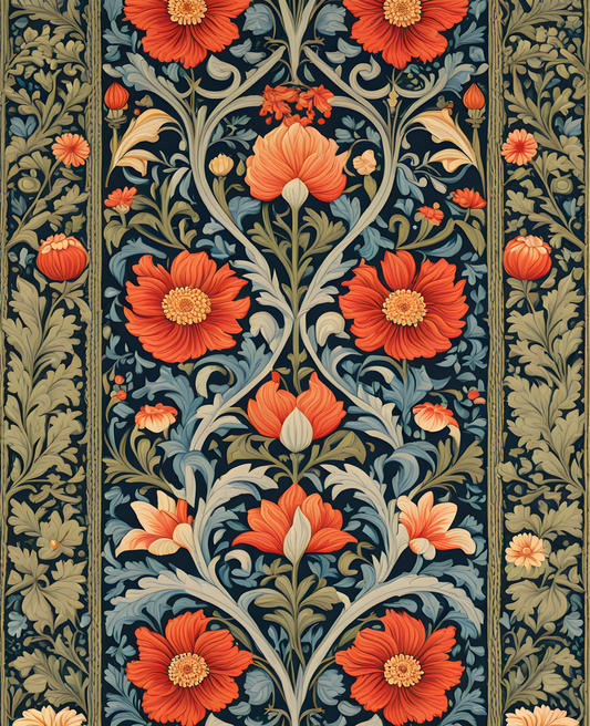 William Morris Style Collection PD (198) - Wandle Design - Fabric Pattern - Van-Go Paint-By-Number Kit