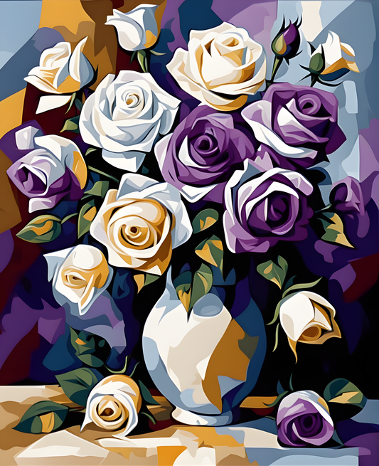 White and Purple Roses - Van-Go Paint-By-Number Kit