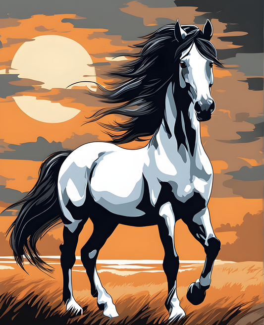Wild Black and White Horse - Van-Go Paint-By-Number Kit