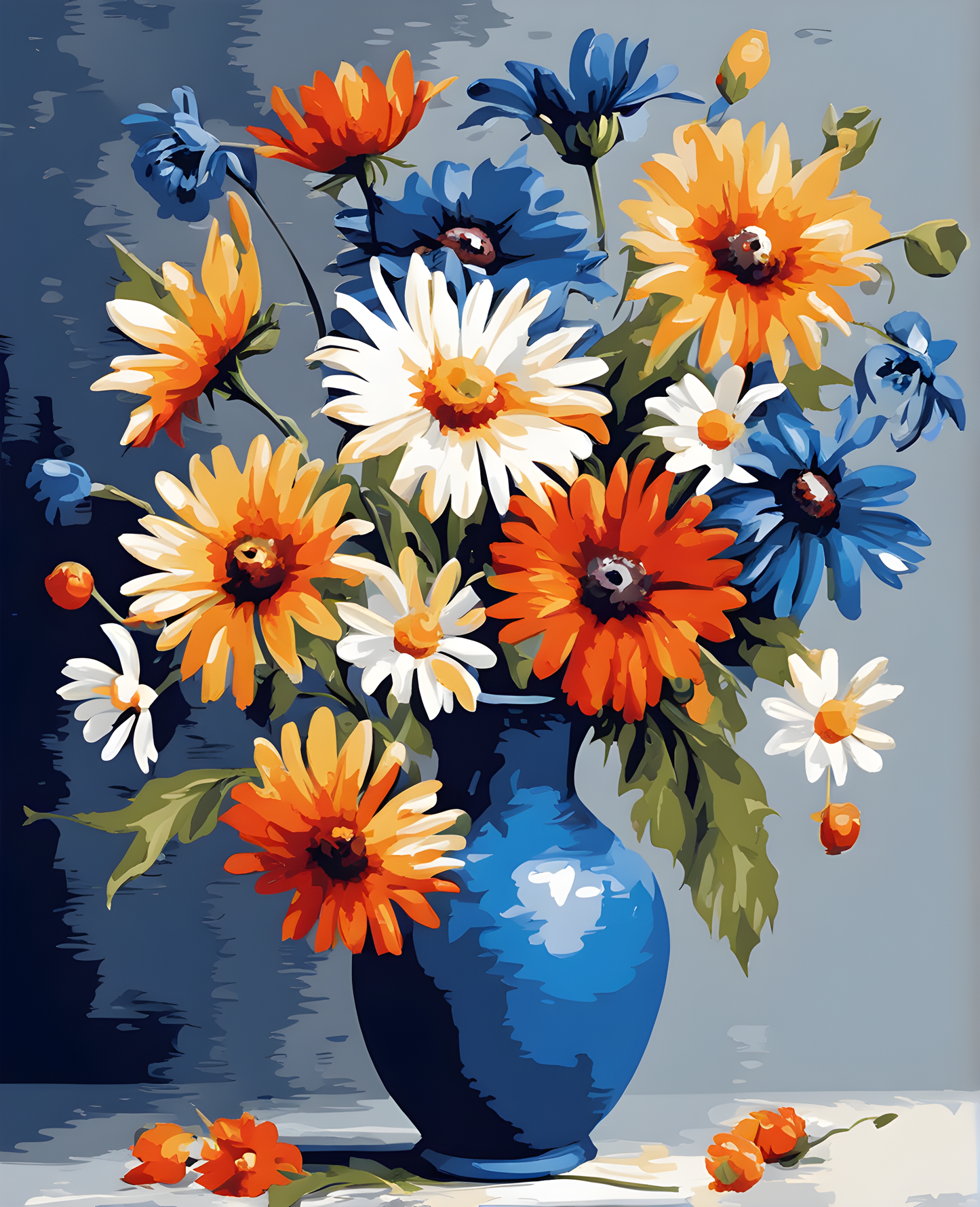 Wild Flowers in a Blue Vase - Van-Go Paint-By-Number Kit