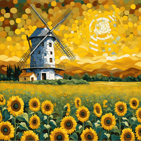 Windmill in a Sunflowers Field (1) - Van-Go Paint-By-Number Kit