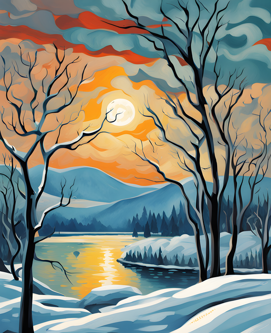 Winter Landscape with Rising Moon (1) - Van-Go Paint-By-Number Kit