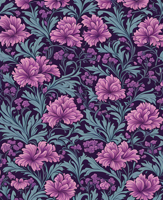 William Morris Style Collection PD (202) - Wispa Heather Violet - Fabric Pattern - Van-Go Paint-By-Number Kit