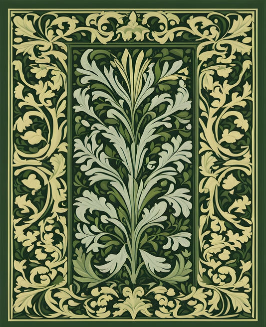 William Morris Style Collection PD (204) - Wispa Olive Green - Fabric Pattern - Van-Go Paint-By-Number Kit