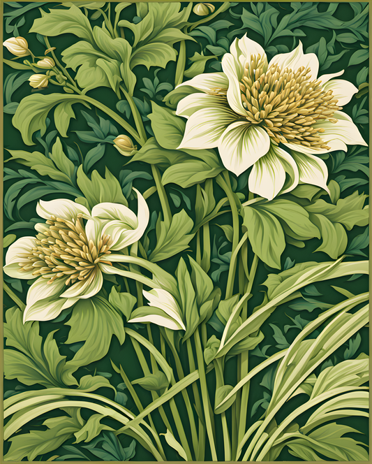 William Morris Style Collection PD (205) - Wispa Reed Green - Fabric Pattern - Van-Go Paint-By-Number Kit