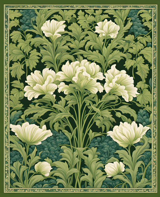 William Morris Style Collection PD (206) - Wispa Shades of Green - Fabric Pattern - Van-Go Paint-By-Number Kit