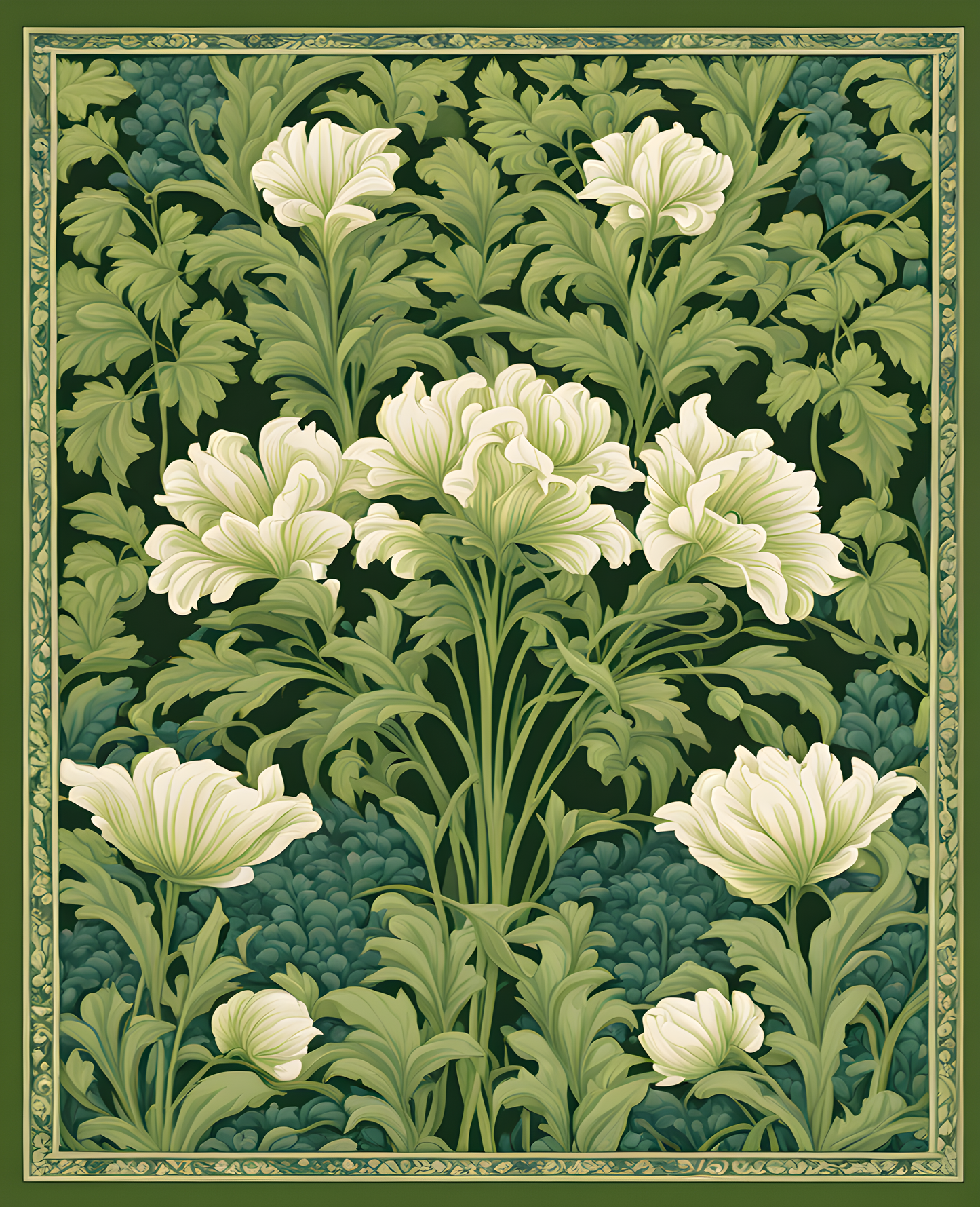 William Morris Style Collection PD (206) - Wispa Shades of Green - Fabric Pattern - Van-Go Paint-By-Number Kit