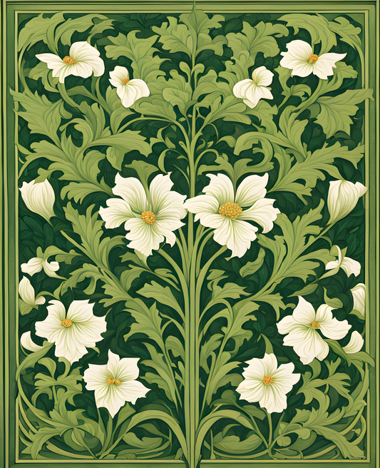 William Morris Style Collection PD (207) - Wispa Shades of Green - Fabric Pattern - Van-Go Paint-By-Number Kit