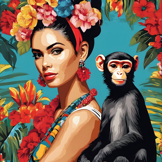 Woman Portrait with a Monkey PD (1) - Van-Go Paint-By-Number Kit