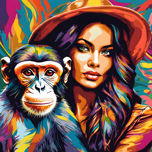 Woman Portrait with a Monkey PD (6) - Van-Go Paint-By-Number Kit