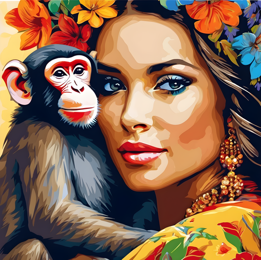 Woman Portrait with a Monkey PD (2) - Van-Go Paint-By-Number Kit