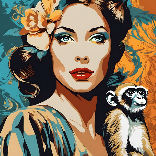 Woman Portrait with a Monkey PD (4) - Van-Go Paint-By-Number Kit