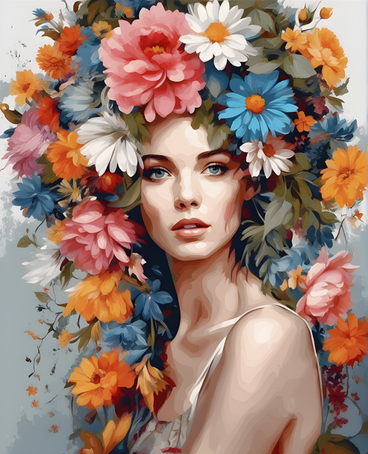 Women with a Floral Hair - Van-Go Paint-By-Number Kit