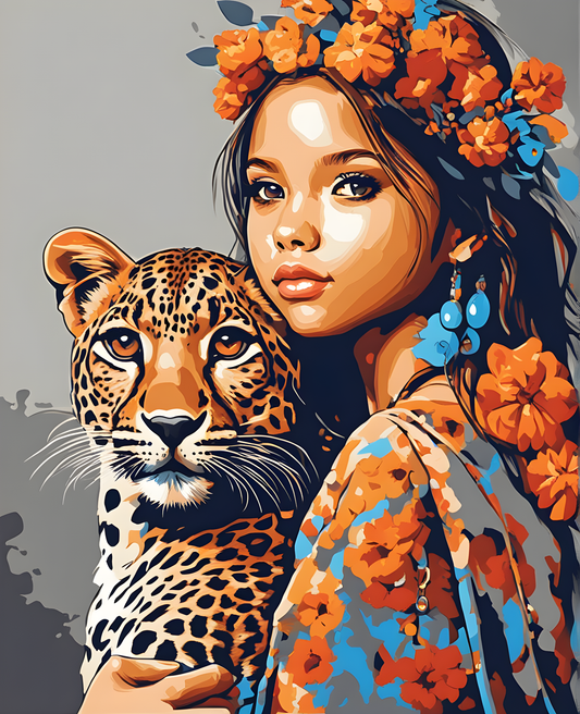 Young Girl with Leopard - Van-Go Paint-By-Number Kit