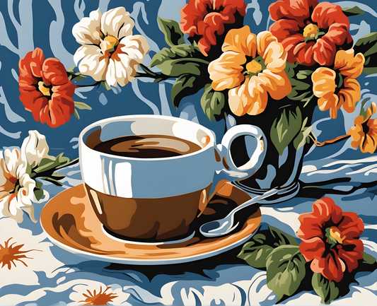 Still Life with Coffee and Flowers - Van-Go Paint-By-Number Kit