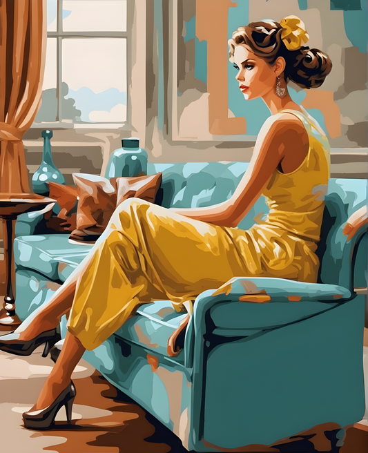 Thinking Women Sitting on a Sofa (2) - Van-Go Paint-By-Number Kit