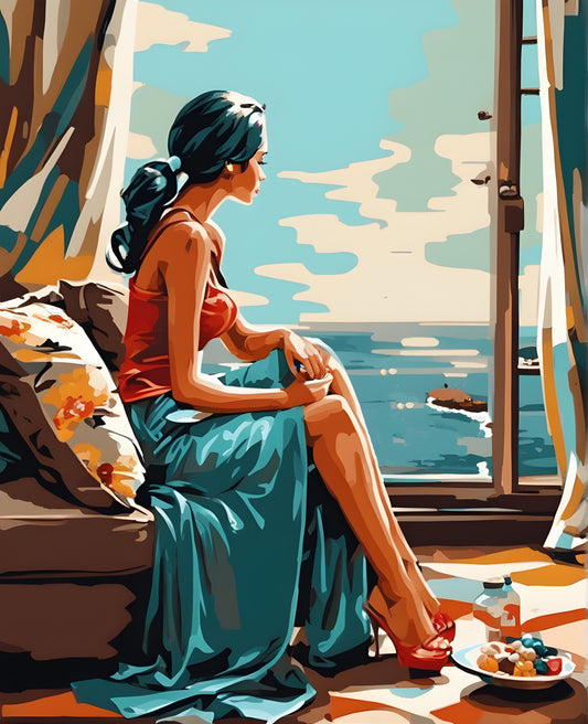 Thinking Women Sitting on a Sofa (1) - Van-Go Paint-By-Number Kit