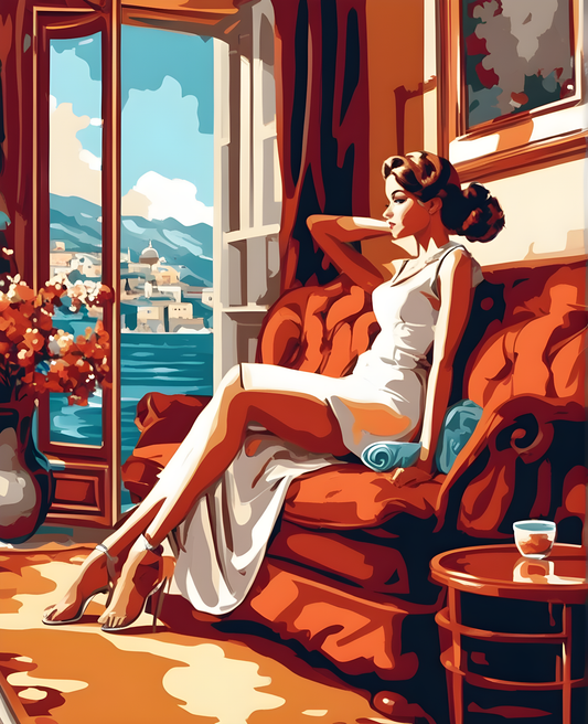 Thinking Women Sitting on a Sofa (3) - Van-Go Paint-By-Number Kit