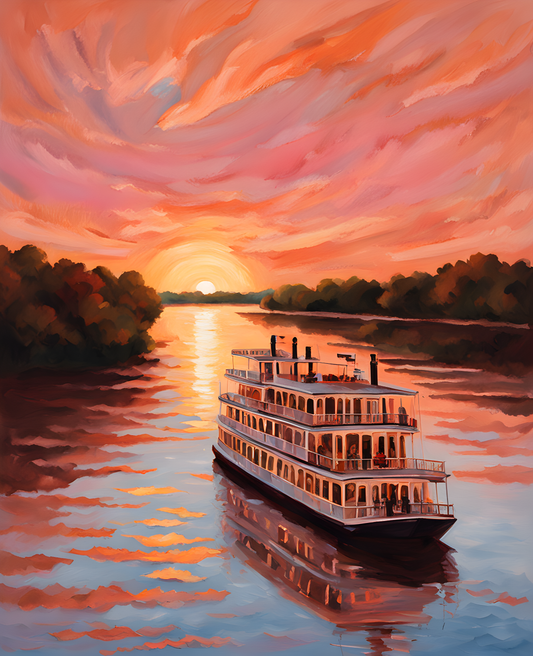 USA Great Places (83) - Sunset Cruise on a Mississippi Paddleboat - Van-Go Paint-By-Number Kit