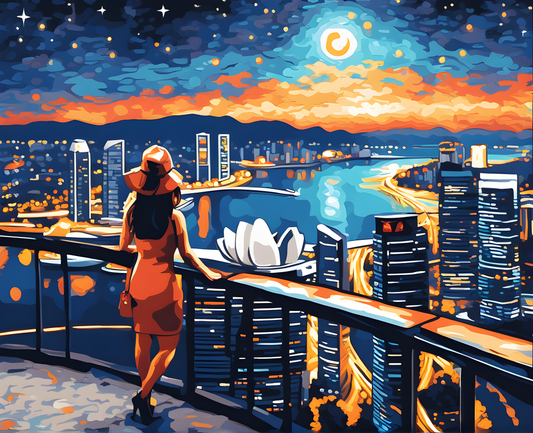 Singapore Collection OD (13) - Marina Bay Sands in Starry Night - Van-Go Paint-By-Number Kit