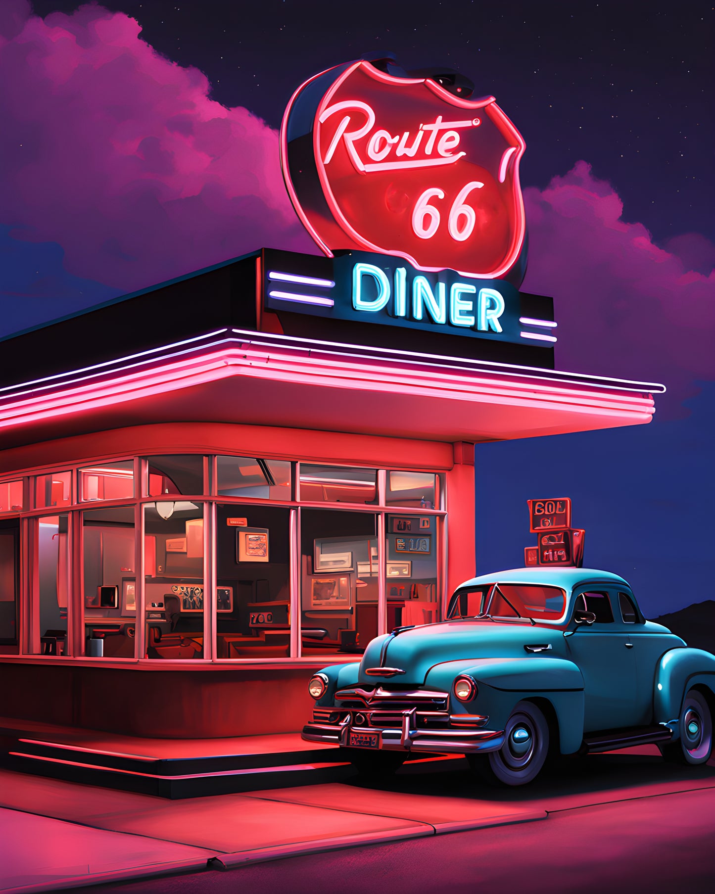 USA Great Places (74) - Route 66 Diner at Night - Van-Go Paint-By-Number Kit