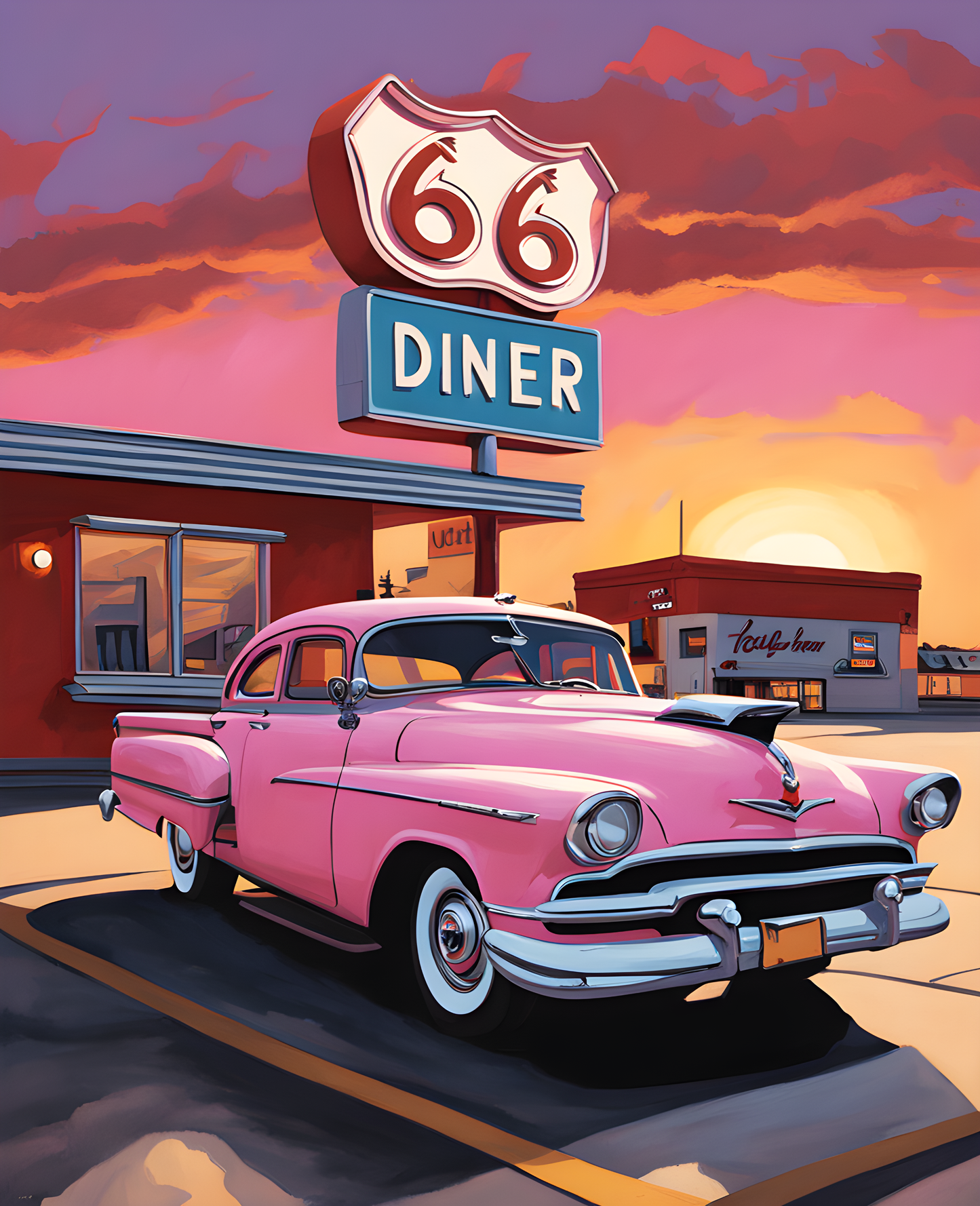 USA Great Places (72) - Route 66 Diner Sunrise - Van-Go Paint-By-Number Kit