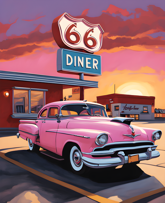 USA Great Places (72) - Route 66 Diner Sunrise - Van-Go Paint-By-Number Kit