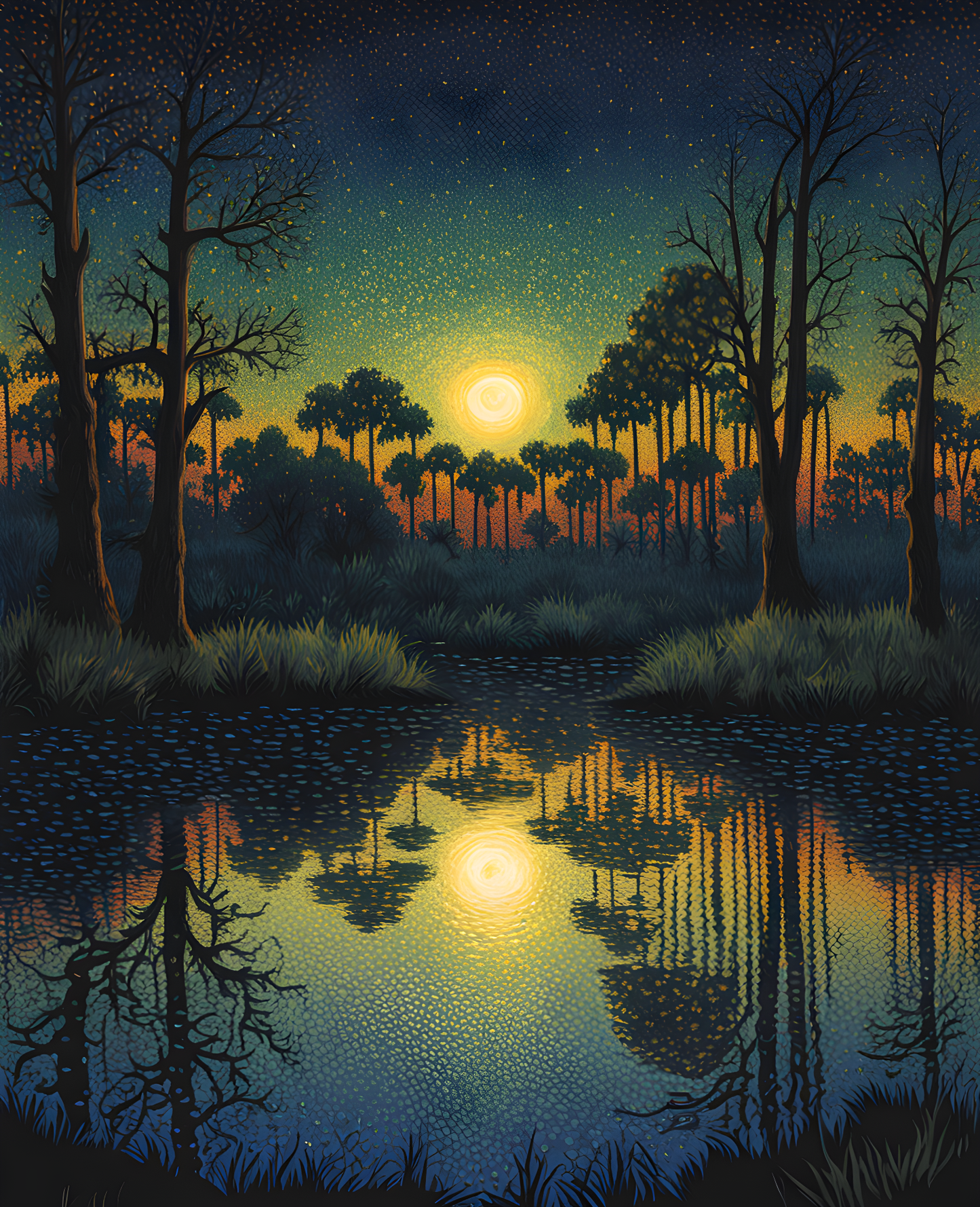 USA Great Places (81) - Starry Night over a Louisiana Swamp - Van-Go Paint-By-Number Kit