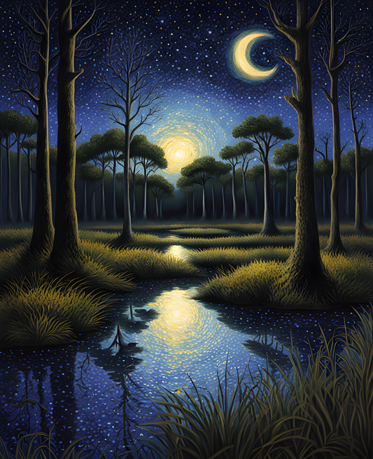 USA Great Places (80) - Starry Night over a Louisiana Swamp - Van-Go Paint-By-Number Kit