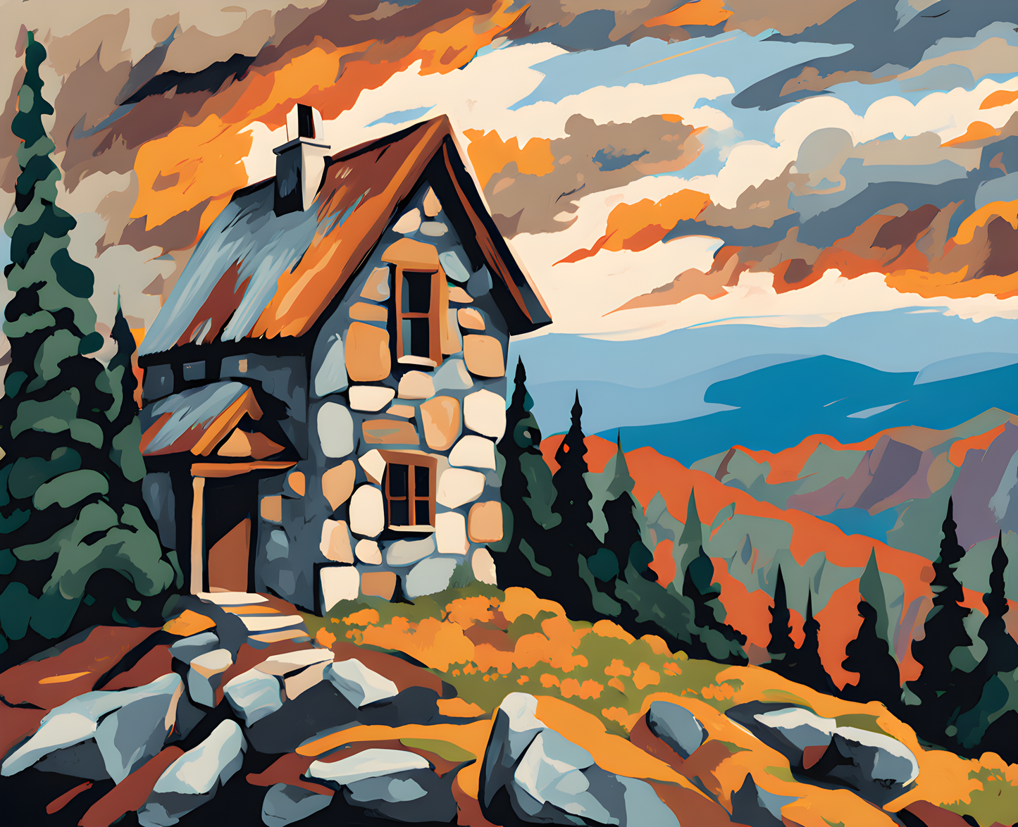 Stone cabin at the edge of the mountain (3) - Van-Go Paint-By-Number Kit