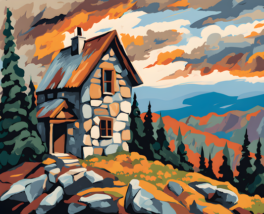 Stone cabin at the edge of the mountain (3) - Van-Go Paint-By-Number Kit