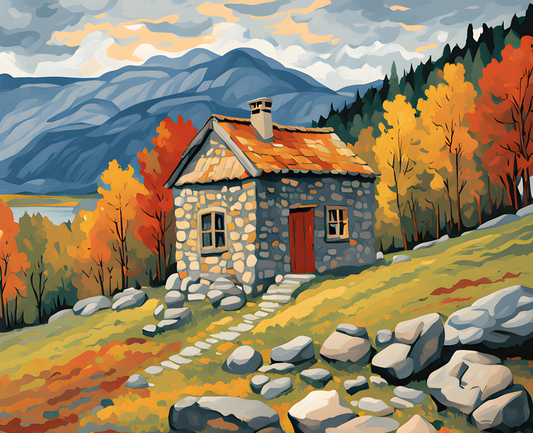 Stone cabin at the edge of the mountain (2) - Van-Go Paint-By-Number Kit