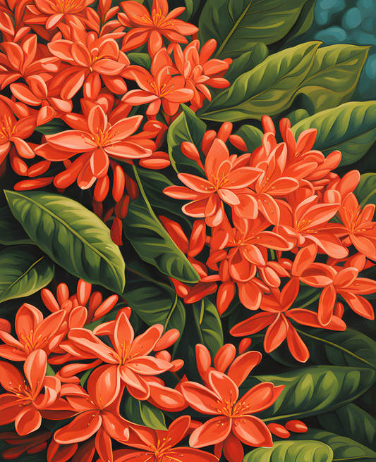 Exotic Flowers Collection (31) - Ixora Impression - Van-Go Paint-By-Number Kit