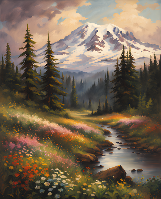 USA Great Places (20) - Mount Rainier in Spring - Van-Go Paint-By-Number Kit