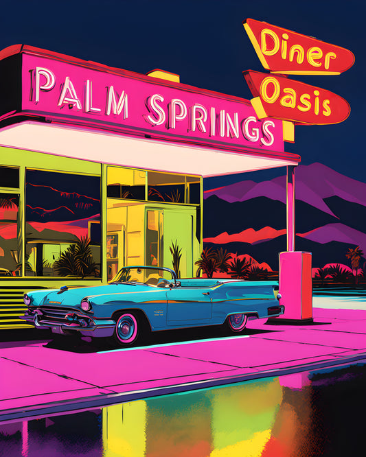 USA Great Places (75) - Oasis, Palm Springs Diner at Night - Van-Go Paint-By-Number Kit