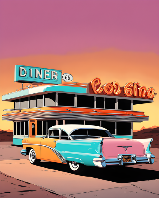 USA Great Places (73) - Route 66 Diner Sunrise - Van-Go Paint-By-Number Kit