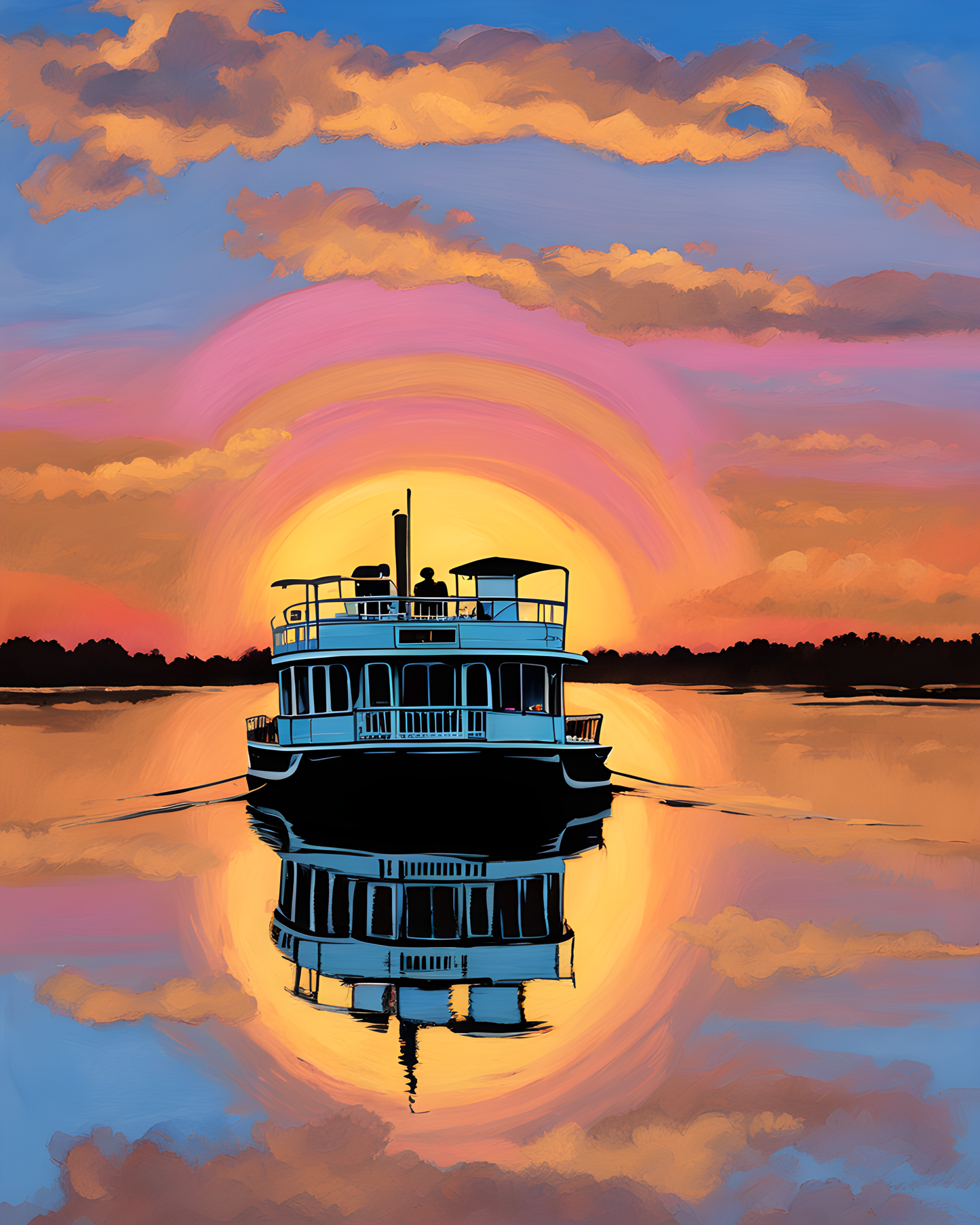 USA Great Places (82) - Sunset Cruise on a Mississippi Paddleboat - Van-Go Paint-By-Number Kit