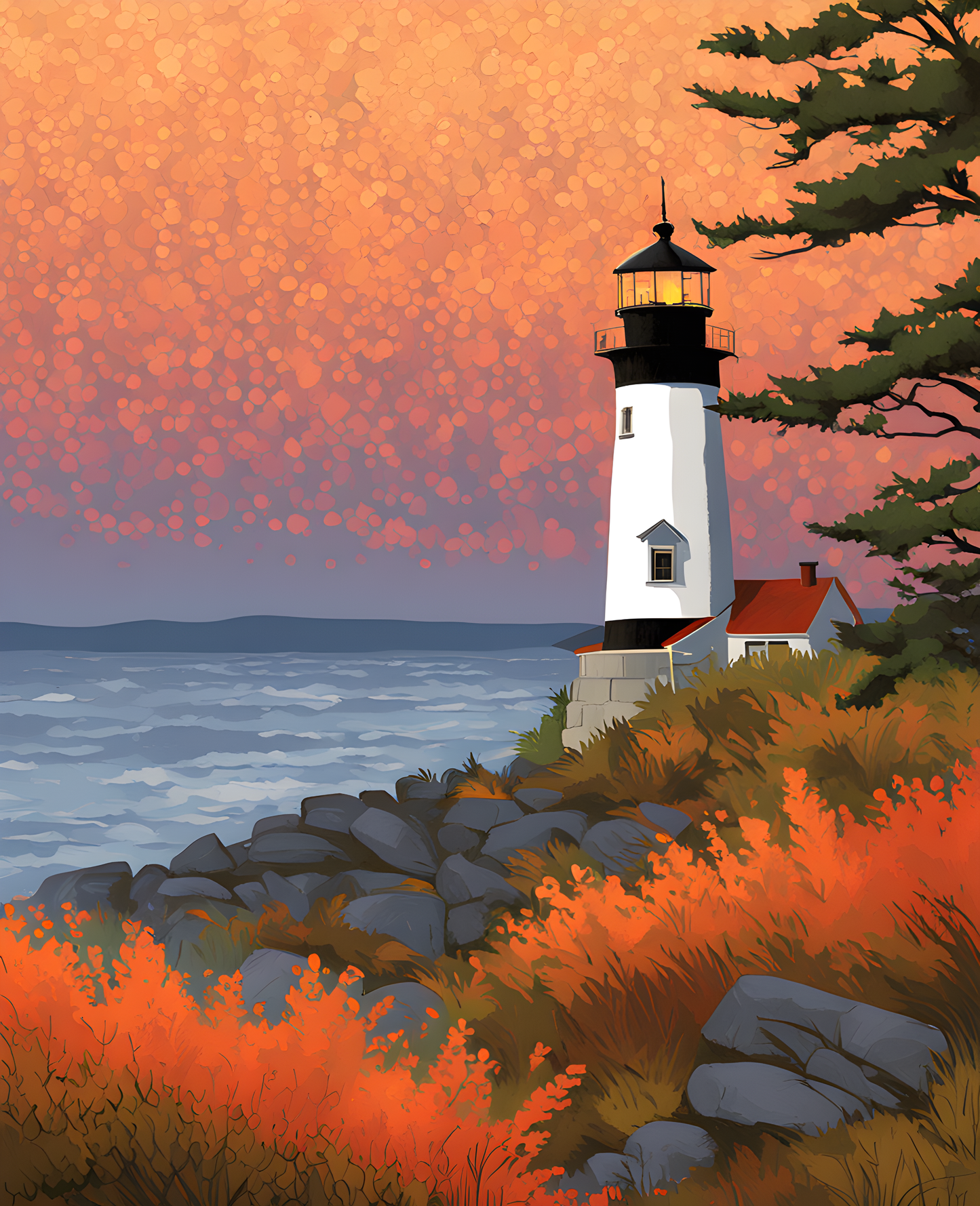 USA Great Places (210) - New England Lighthouse at Dawn - Van-Go Paint-By-Number Kit