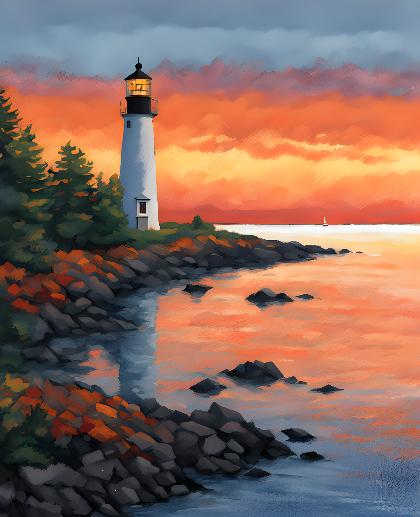 USA Great Places (208) - New England Lighthouse at Dawn - Van-Go Paint-By-Number Kit