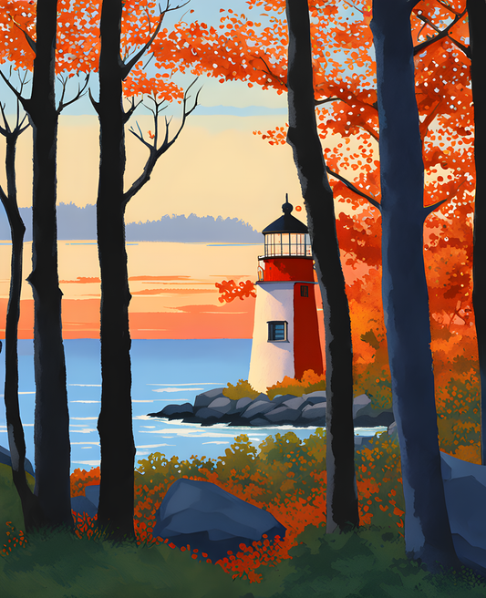 USA Great Places (209) - New England Lighthouse at Dawn - Van-Go Paint-By-Number Kit