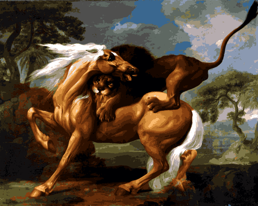 Lions Collection PD (11) - A Lion Attacking a Horse by George Stubbs -  Van-Go Paint-By-Number Kit