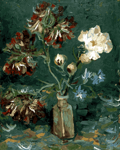 Vincent Van Gogh OD (120) - Small Bottle with Peonies and Blue Delphiniums - Van-Go Paint-By-Number Kit