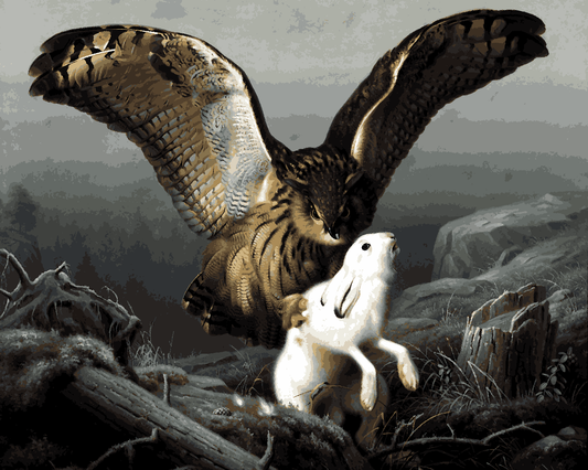 Owls Collection PD (12) - An Eagle-Owl Seizes a Hare by Ferdinand von Wright - Van -Go Paint-By-Number Kit